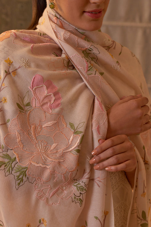 Eternal Blossom Embroidered Pure Cashmare Stole