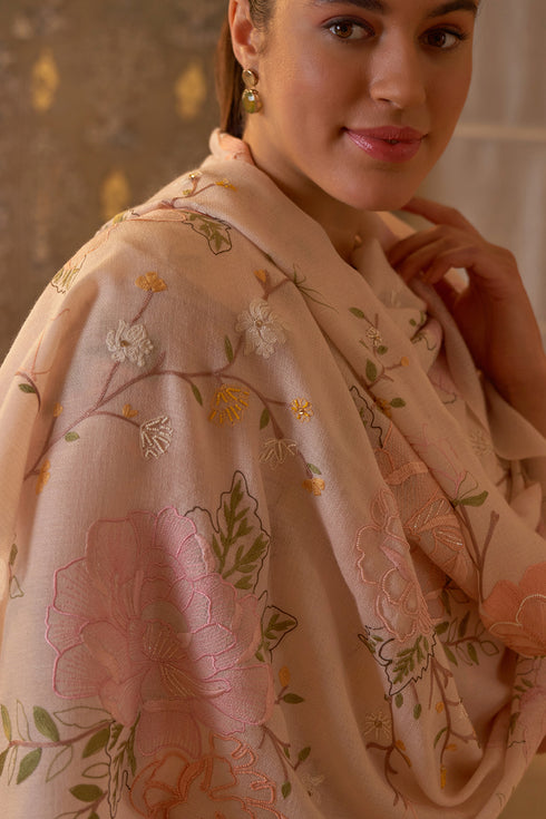 Eternal Blossom Embroidered Pure Cashmare Stole