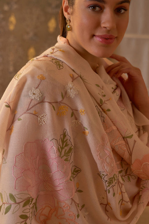 Eternal Blossom Embroidered Pure Cashmare Stole