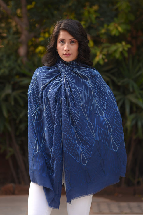 Cascading Brilliance | Embroidered Pure Cashmere Stole