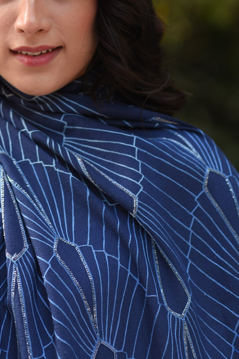 Cascading Brilliance | Embroidered Pure Cashmere Stole