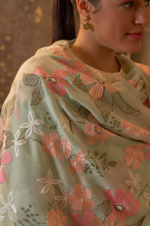 Dewey Garden Embroidered Pure Cashmare Stole