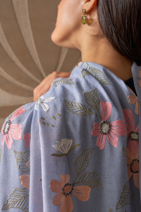 Dewey Garden | Embroidered Pure Cashmere Stole