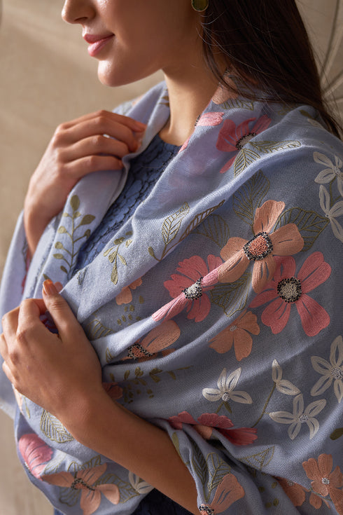 Dewey Garden | Embroidered Pure Cashmere Stole