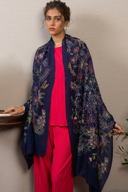 A Floral Dream | Embroidered Pure Cashmere Stole