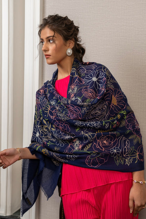 A Floral Dream | Embroidered Pure Cashmere Stole