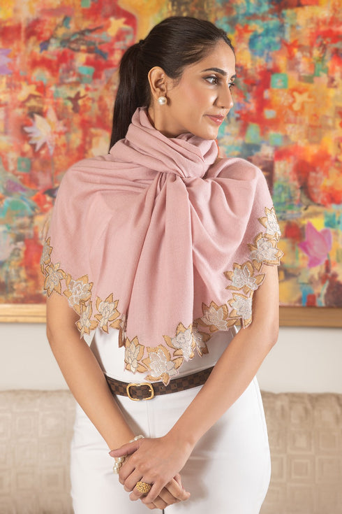 Crystal Lotus Royale | Embroidered Wool Silk Stole