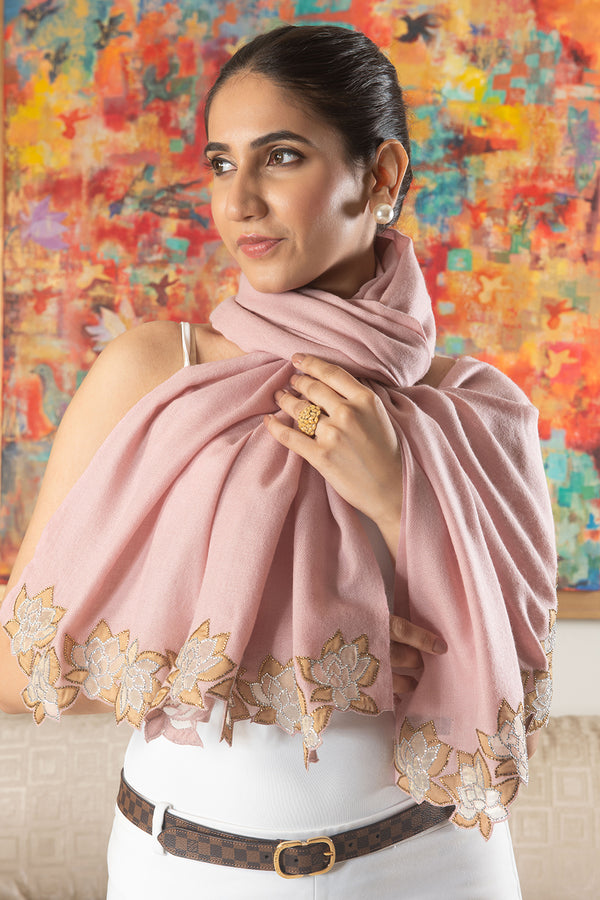 Crystal Lotus Royale | Embroidered Wool Silk Stole