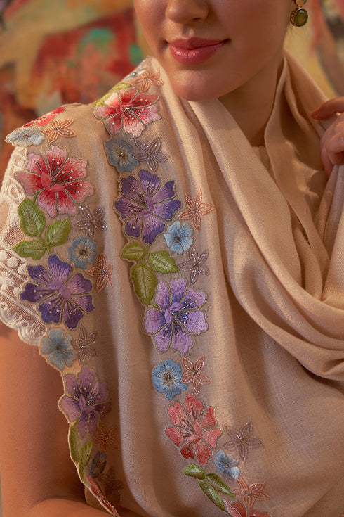 Floral Sprinkle Embroidered Wool Slik Stole