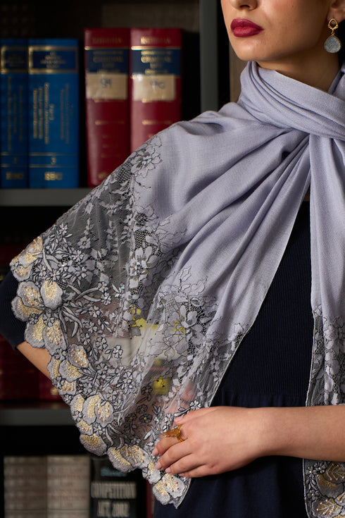 Dainty Petals | Embroidered Wool Silk Stole