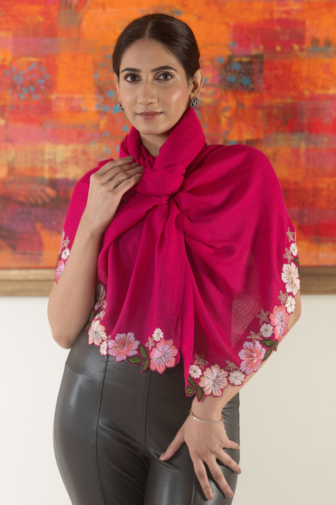 Floral Whispers | Embroidered Wool Silk Stole