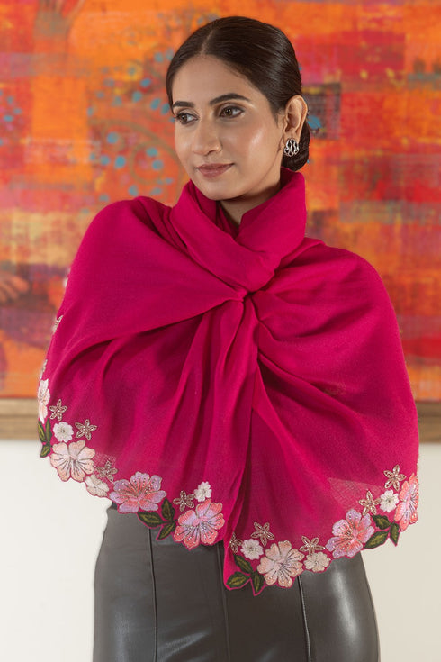 Floral Whispers | Embroidered Wool Silk Stole