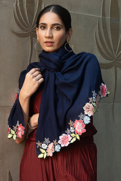 Floral Whispers | Embroidered Wool Silk Stole