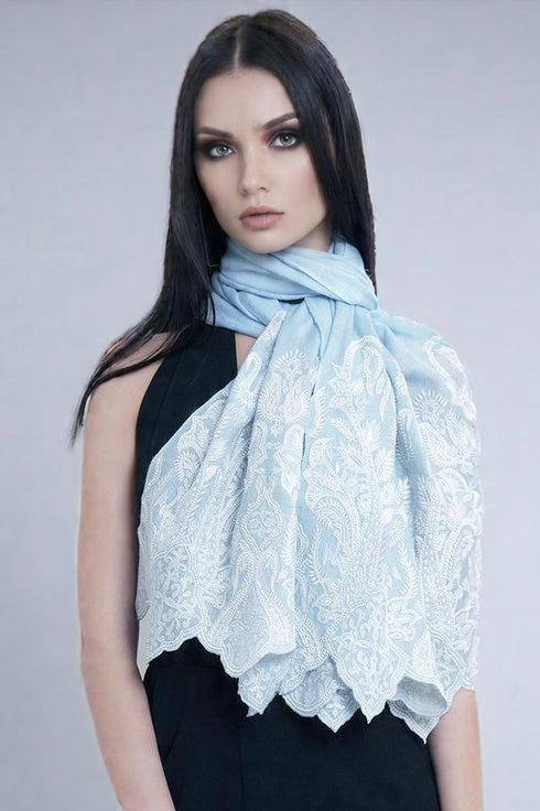 Paisley Crest | Embroidered Wool Silk Stole