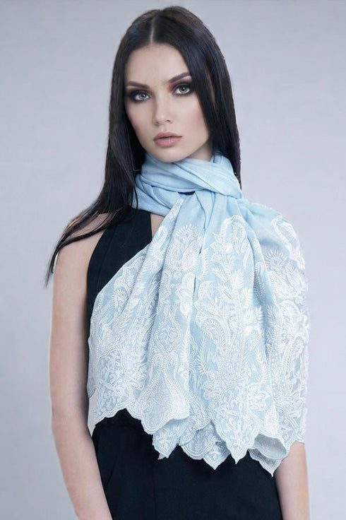 Paisley Crest | Embroidered Wool Silk Stole