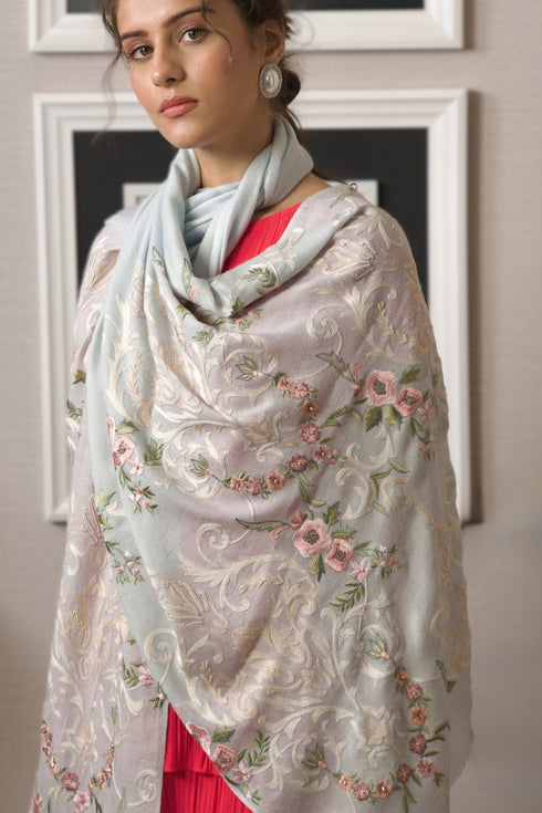 Victorian Love | Embroidered Wool Silk Stole