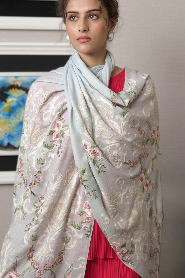 Victorian Love | Embroidered Wool Silk Stole