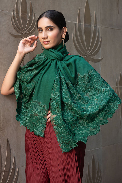 A Rose Dream | Embroidered Wool Silk Stole