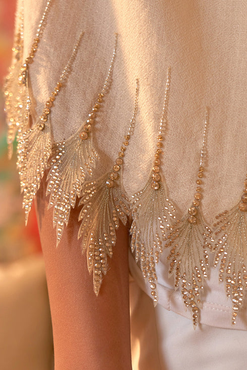 Leafy Sparkle | Embroidered Wool Silk Stole