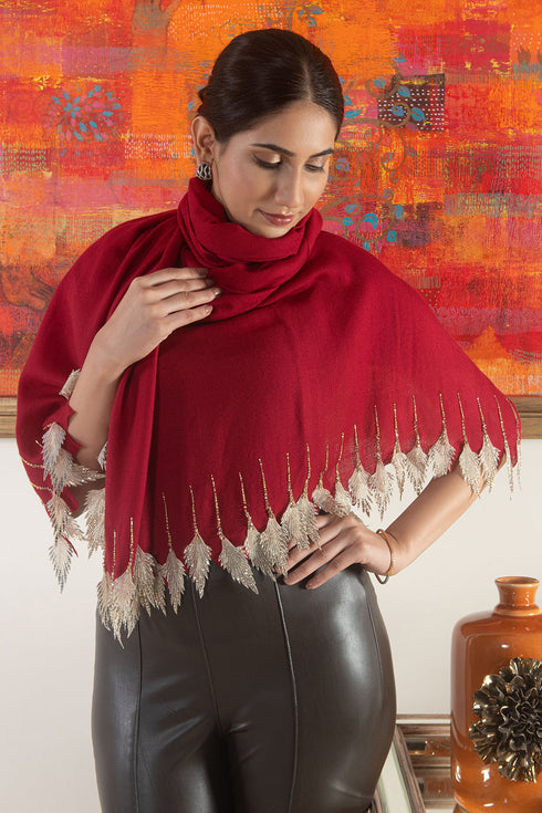 Leafy Sparkle | Embroidered Wool Silk Stole