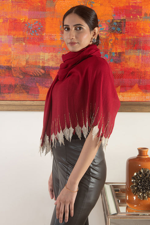 Leafy Sparkle | Embroidered Wool Silk Stole