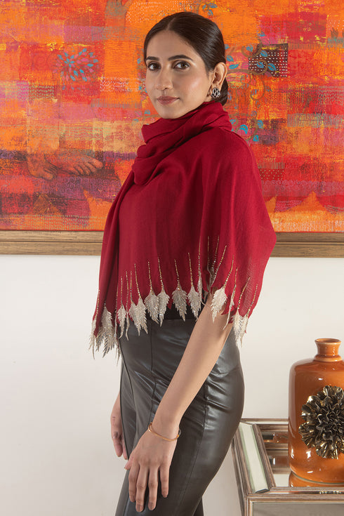Leafy Sparkle | Embroidered Wool Silk Stole