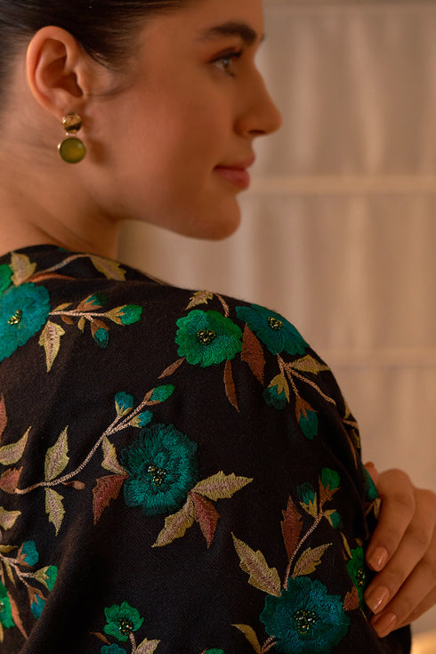 Sapphire Dream | Embroidered Pure Cashmere Stole