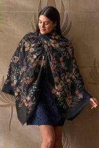 Anemone Garden| Embroidered Pure Cashmere Stole
