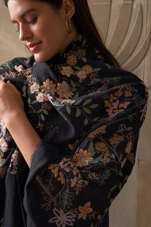 Anemone Garden| Embroidered Pure Cashmere Stole