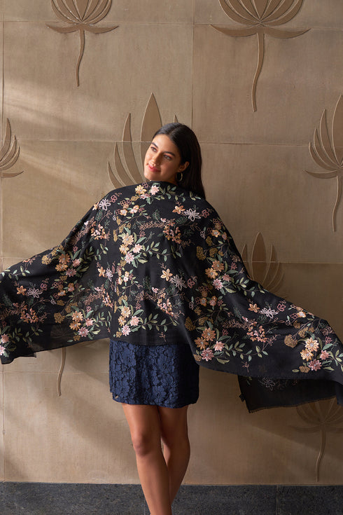 Anemone Garden| Embroidered Pure Cashmere Stole