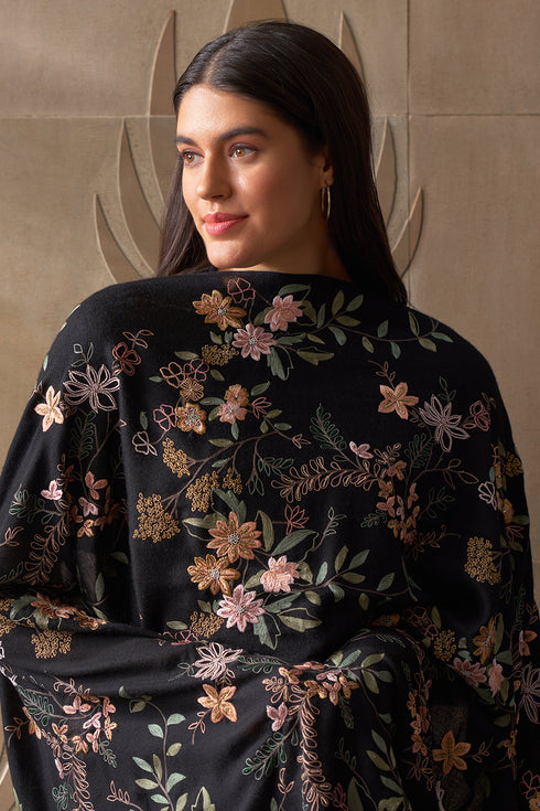 Anemone Garden| Embroidered Pure Cashmere Stole
