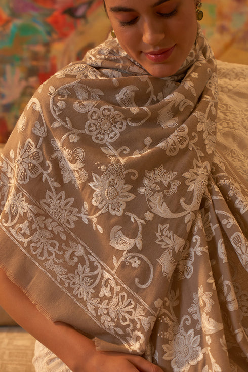 Amaranthine | Embroidered Pure Cashmere Shawl