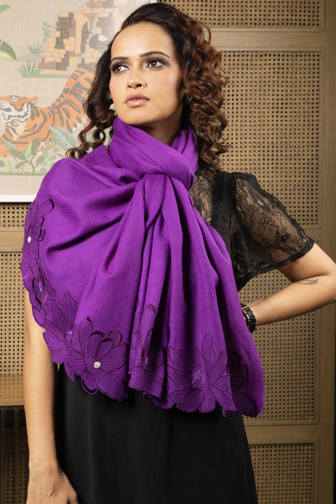 Magnolia Bloom | Embroidered Wool Silk Stole