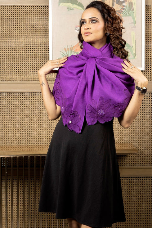 Magnolia Bloom | Embroidered Wool Silk Stole