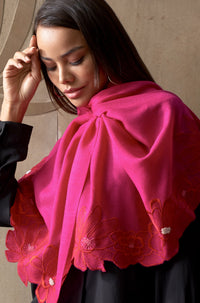 Magnolia Bloom | Embroidered Wool Silk Stole