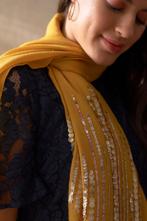 Shooting Stars | Embroidered Wool Silk Stole