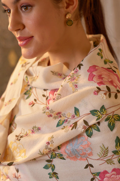 Floral Fairy | Embroidered Pure Cashmere Stole