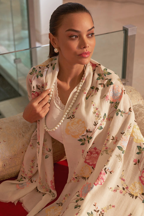 Floral Fairy | Embroidered Pure Cashmere Stole