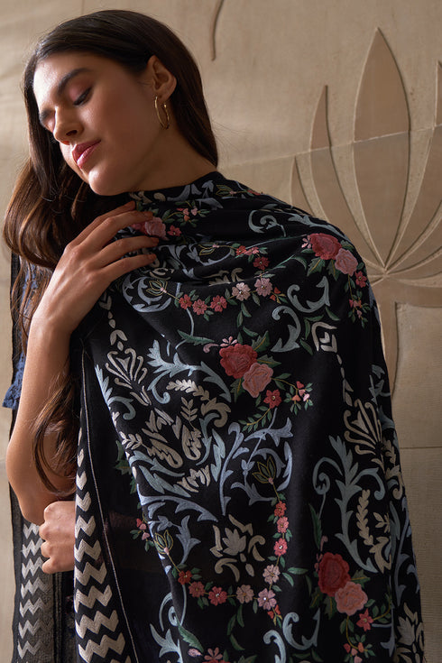 Chintz Chevron | Embroidered Pure Cashmere Shawl