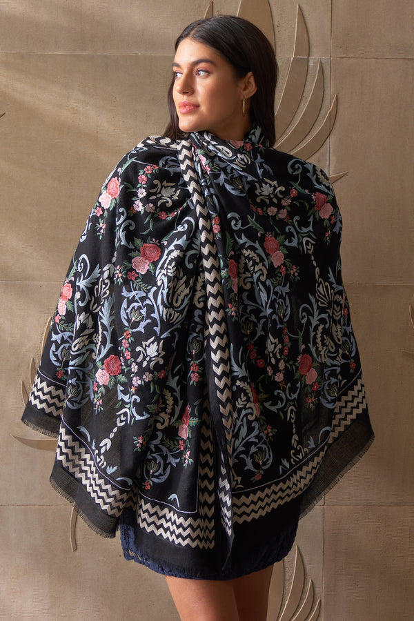 Chintz Chevron | Embroidered Pure Cashmere Shawl