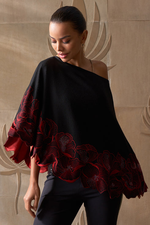 Magical Poppy Cape | Embroidered Fine Merino Wool Cape