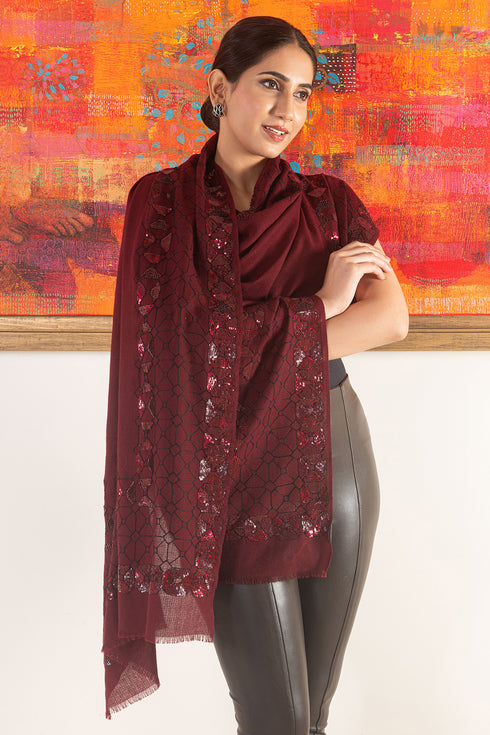 Persian Mirror Frame | Embroidered Pure Cashmere Stole