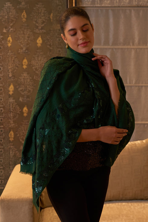 Persian Mirror Frame | Embroidered Pure Cashmere Stole