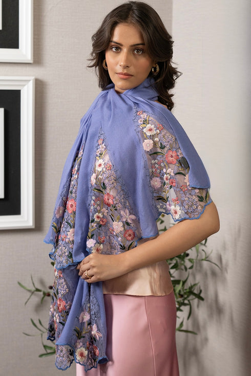Rose Blossom Flounce | Embroidered Wool Silk Stole