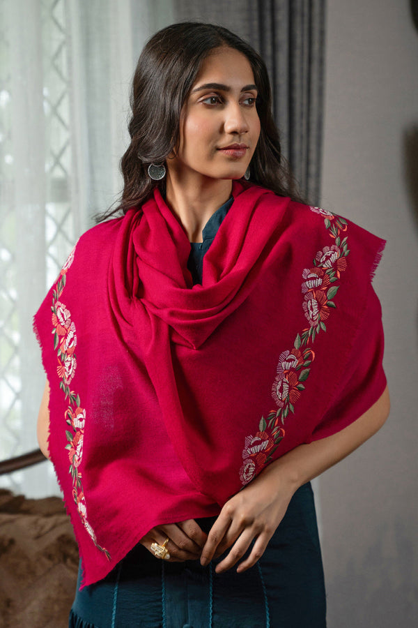 Wild Rose | Embroidered Wool Silk Stole