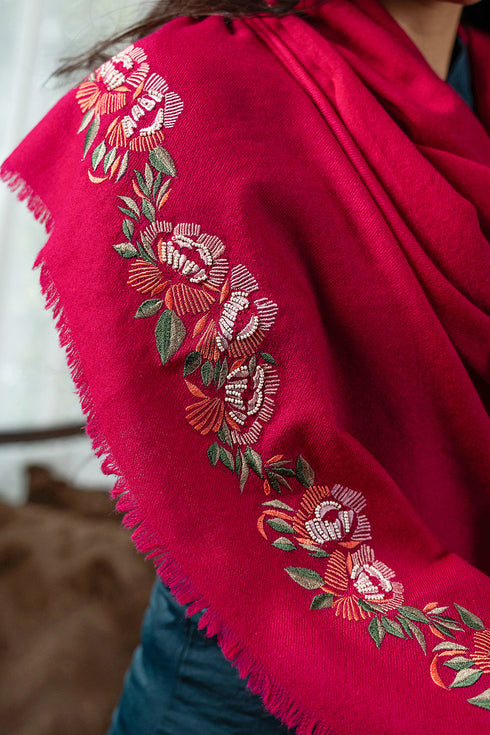 Wild Rose | Embroidered Wool Silk Stole