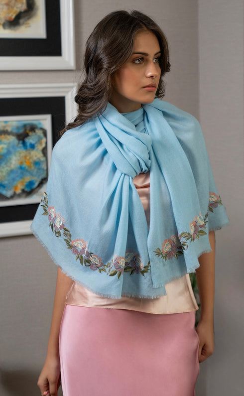 Wild Rose | Embroidered Wool Silk Stole
