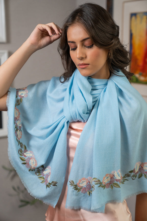 Wild Rose | Embroidered Wool Silk Stole