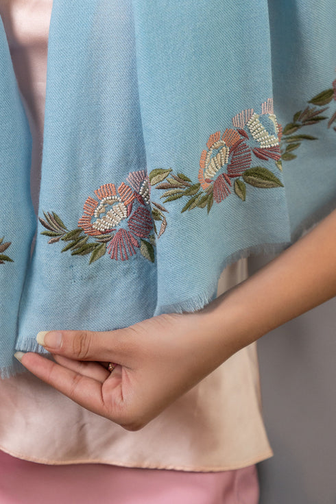 Wild Rose | Embroidered Wool Silk Stole