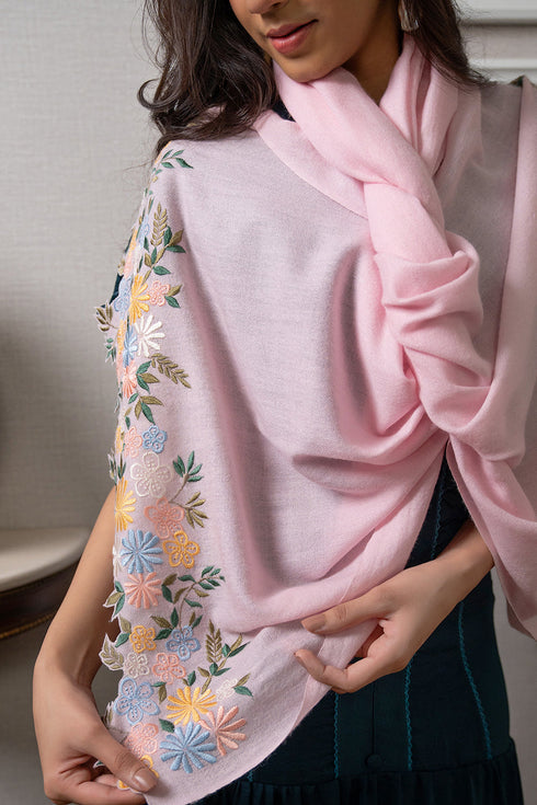 Floral Whispers | Embroidered Wool Silk Stole
